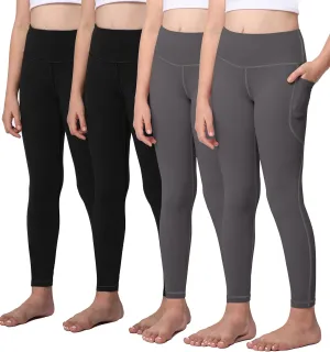 AENLLEY Yoga Active Leggings for Girls with 2 Pockets - Kids Workout Yoga Pants for Athletic (Pack of 2