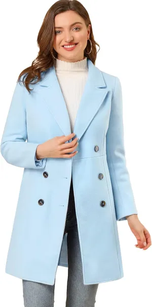 Allegra K Women's Notched Lapel Double Breasted Outwear Winter Long Coat