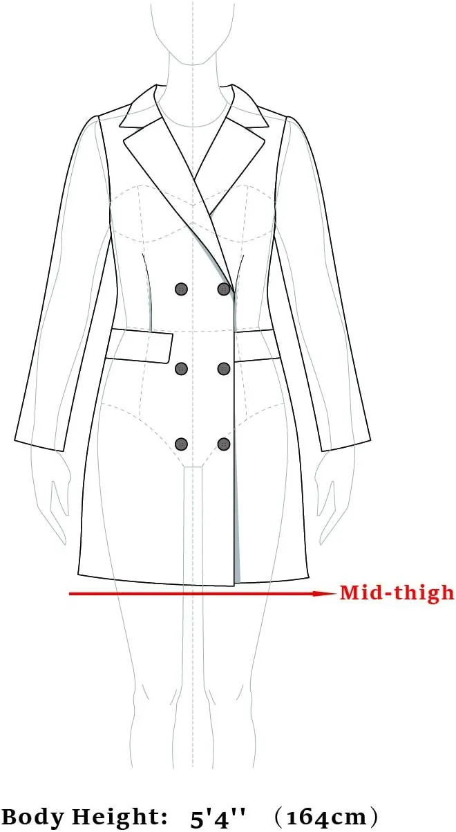 Allegra K Women's Notched Lapel Double Breasted Outwear Winter Long Coat