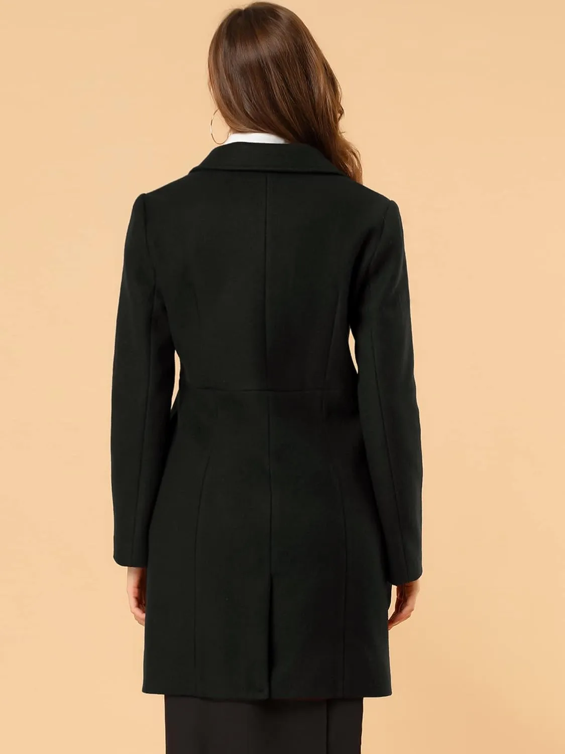 Allegra K Women's Notched Lapel Double Breasted Outwear Winter Long Coat