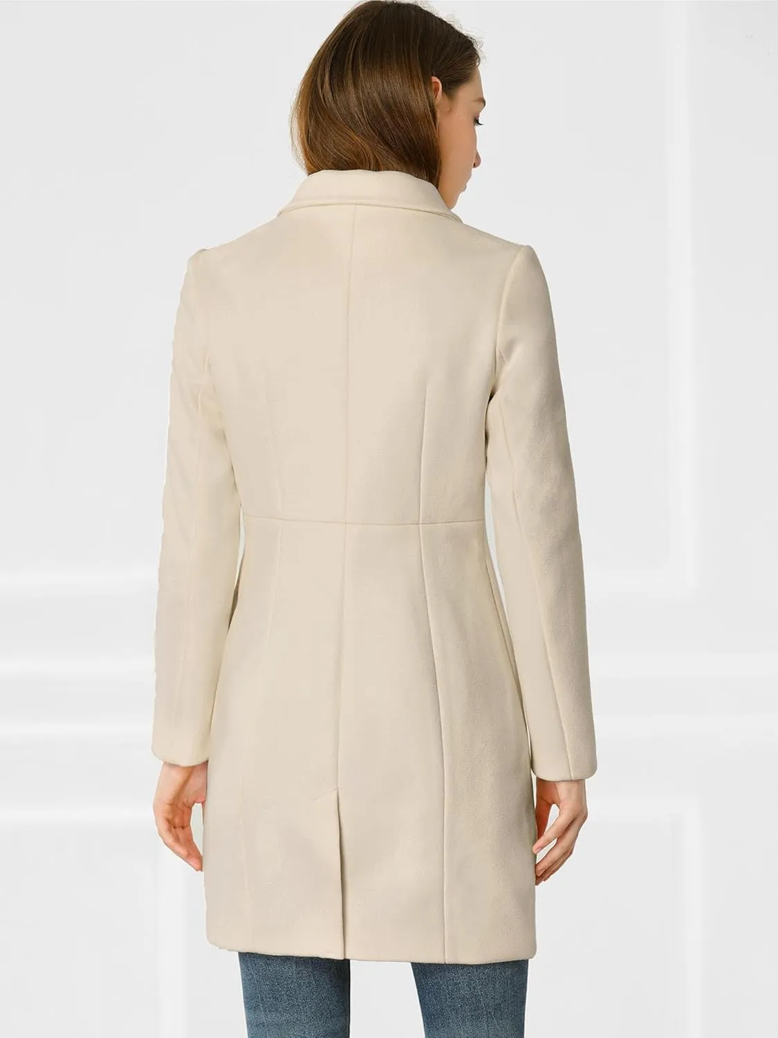 Allegra K Women's Notched Lapel Double Breasted Outwear Winter Long Coat