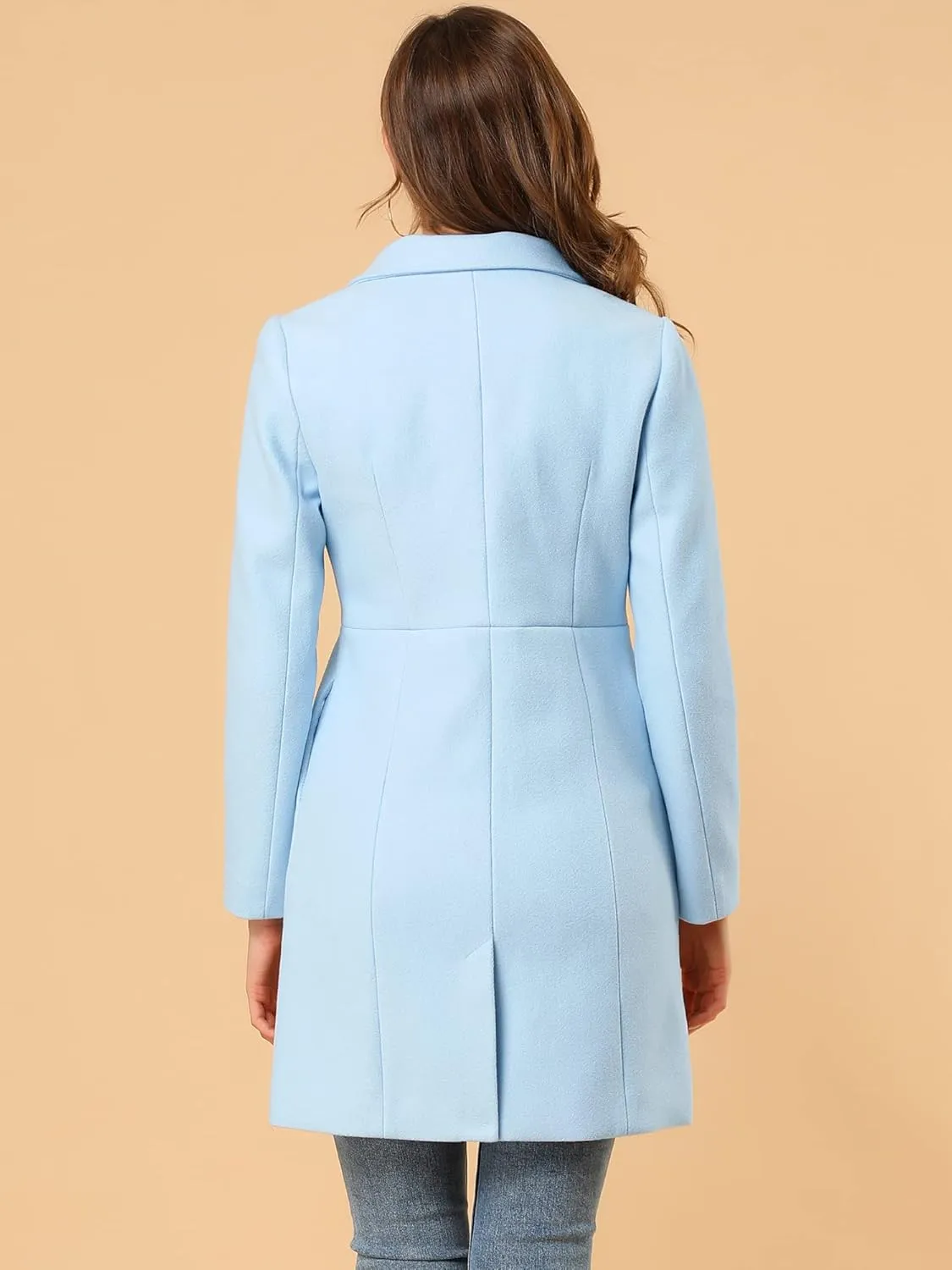 Allegra K Women's Notched Lapel Double Breasted Outwear Winter Long Coat