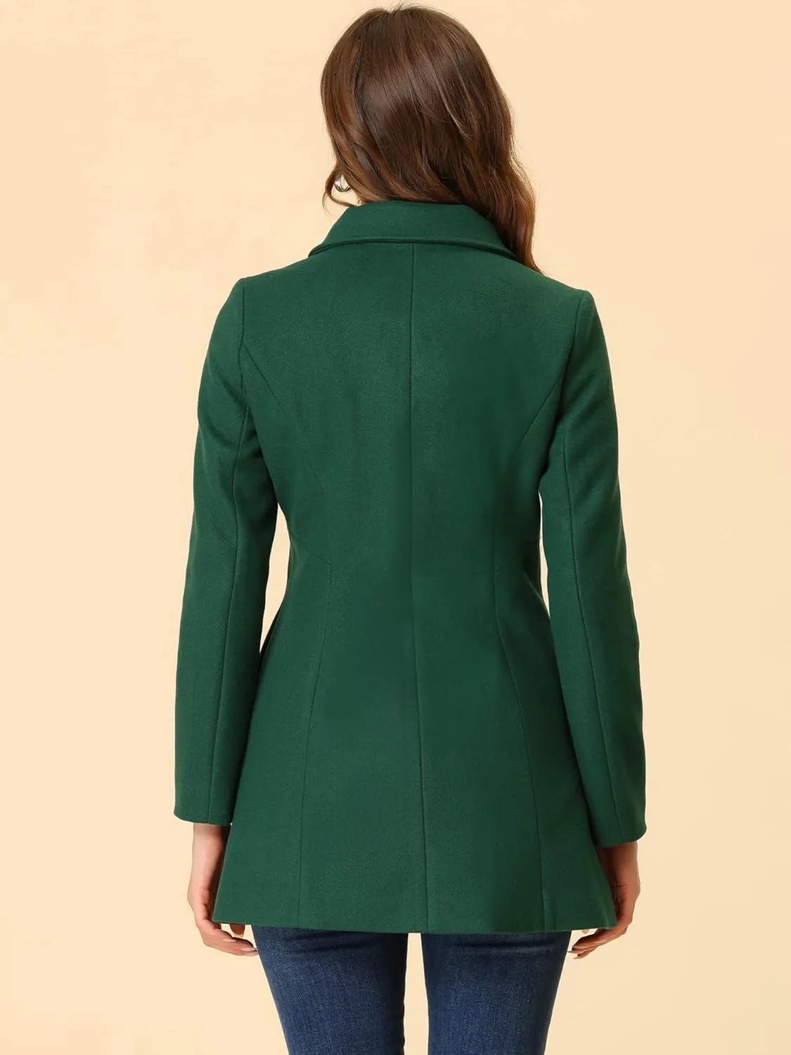 Allegra K Women's Peter Pan Collar Double Breasted Winter Long Trench Pea Coat