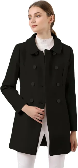 Allegra K Women's Peter Pan Collar Double Breasted Winter Long Trench Pea Coat