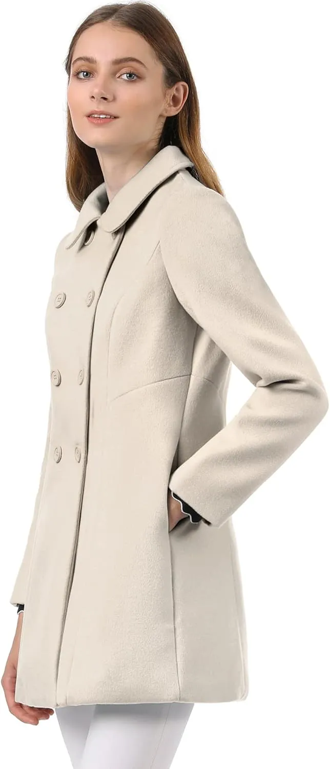Allegra K Women's Peter Pan Collar Double Breasted Winter Long Trench Pea Coat