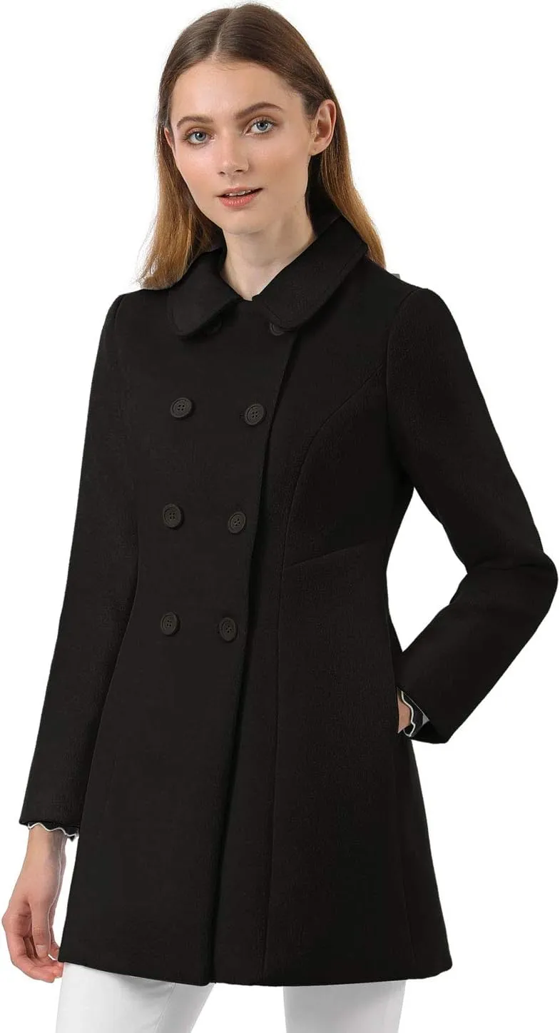 Allegra K Women's Peter Pan Collar Double Breasted Winter Long Trench Pea Coat