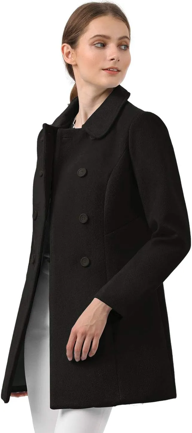 Allegra K Women's Peter Pan Collar Double Breasted Winter Long Trench Pea Coat