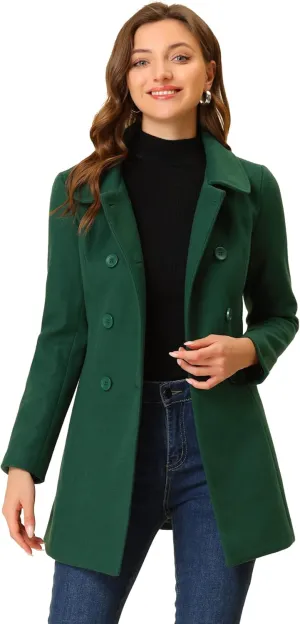 Allegra K Women's Peter Pan Collar Double Breasted Winter Long Trench Pea Coat