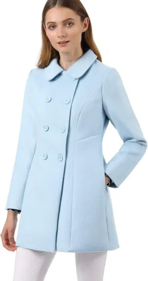 Allegra K Women's Peter Pan Collar Double Breasted Winter Long Trench Pea Coat