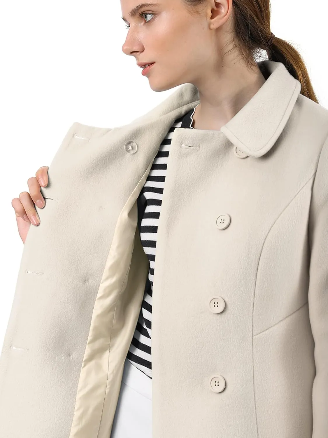 Allegra K Women's Peter Pan Collar Double Breasted Winter Long Trench Pea Coat