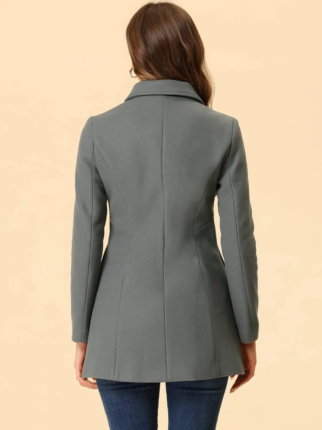 Allegra K Women's Peter Pan Collar Double Breasted Winter Long Trench Pea Coat