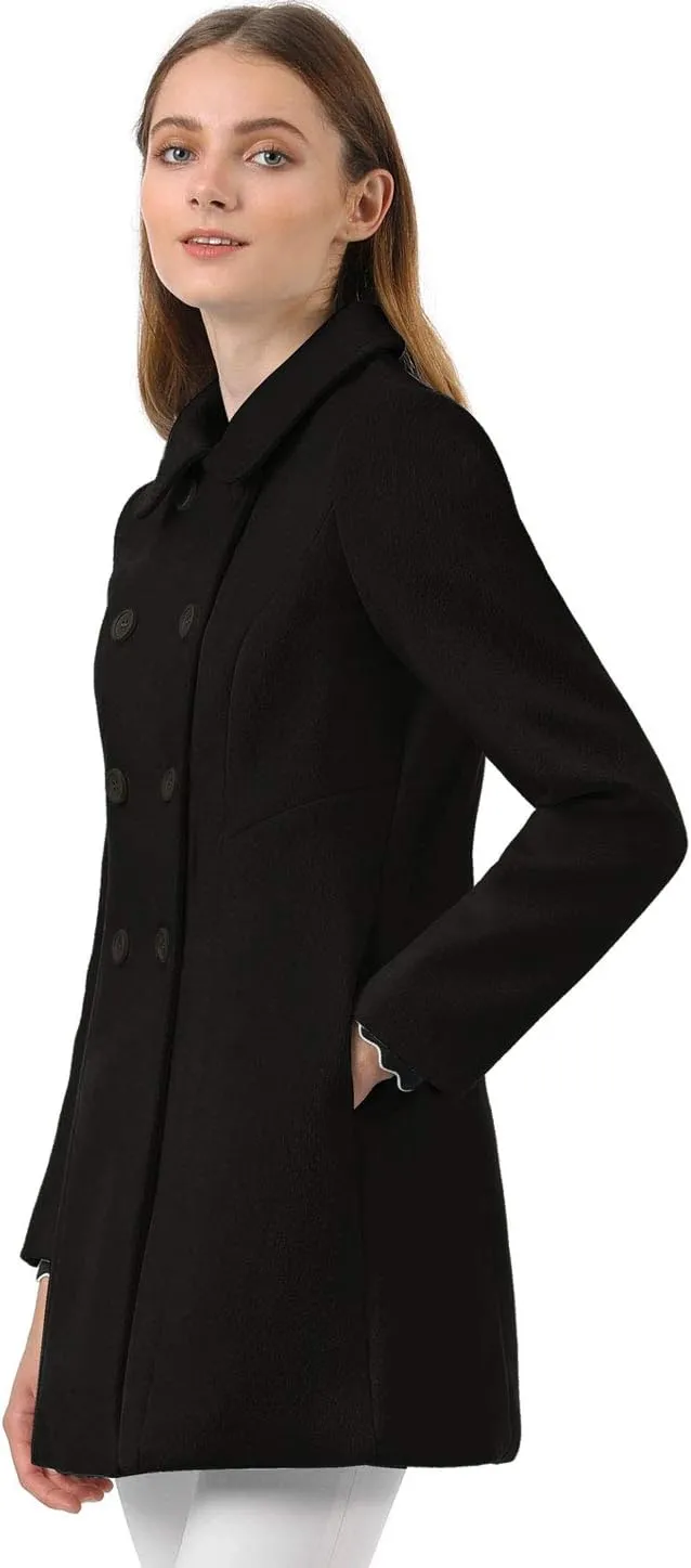 Allegra K Women's Peter Pan Collar Double Breasted Winter Long Trench Pea Coat