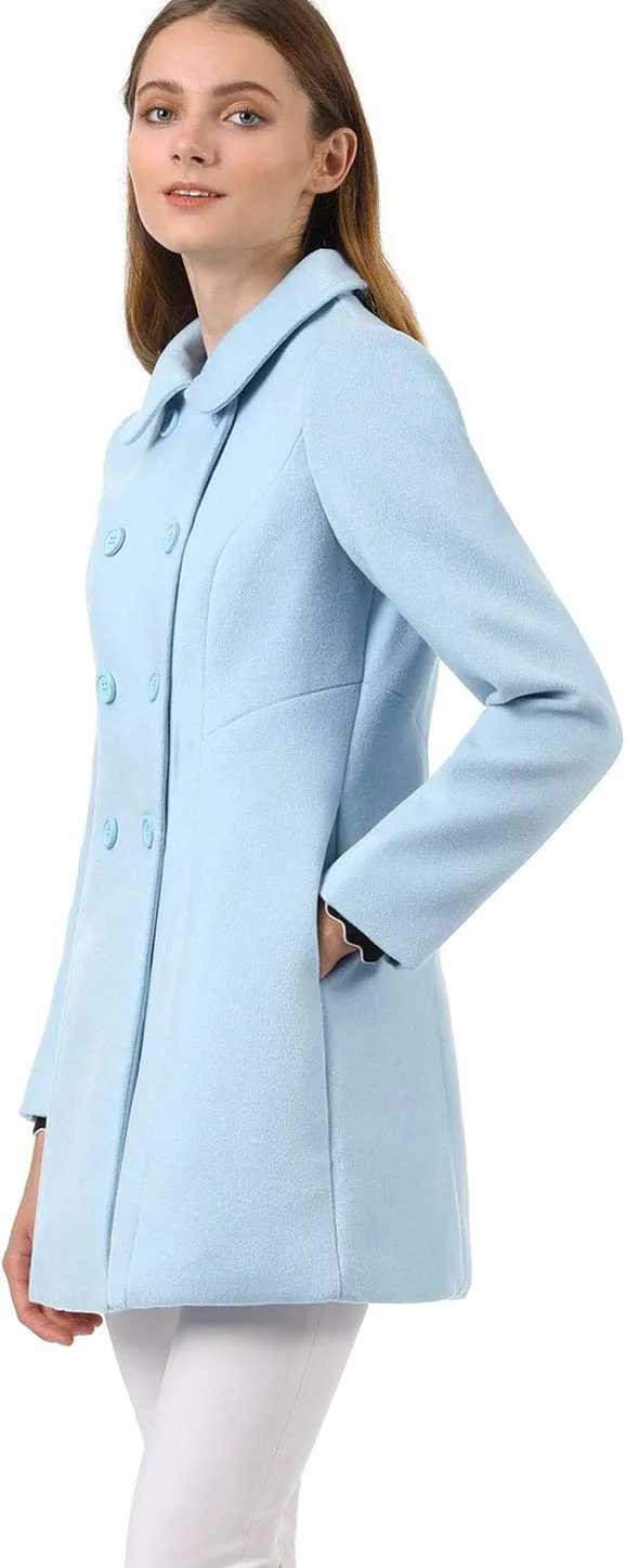 Allegra K Women's Peter Pan Collar Double Breasted Winter Long Trench Pea Coat