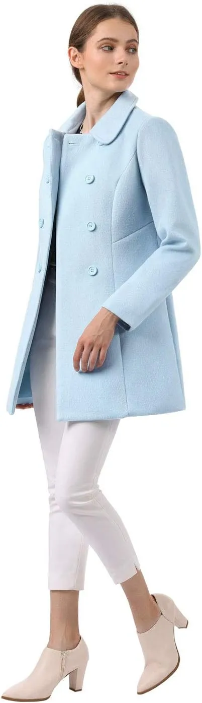 Allegra K Women's Peter Pan Collar Double Breasted Winter Long Trench Pea Coat