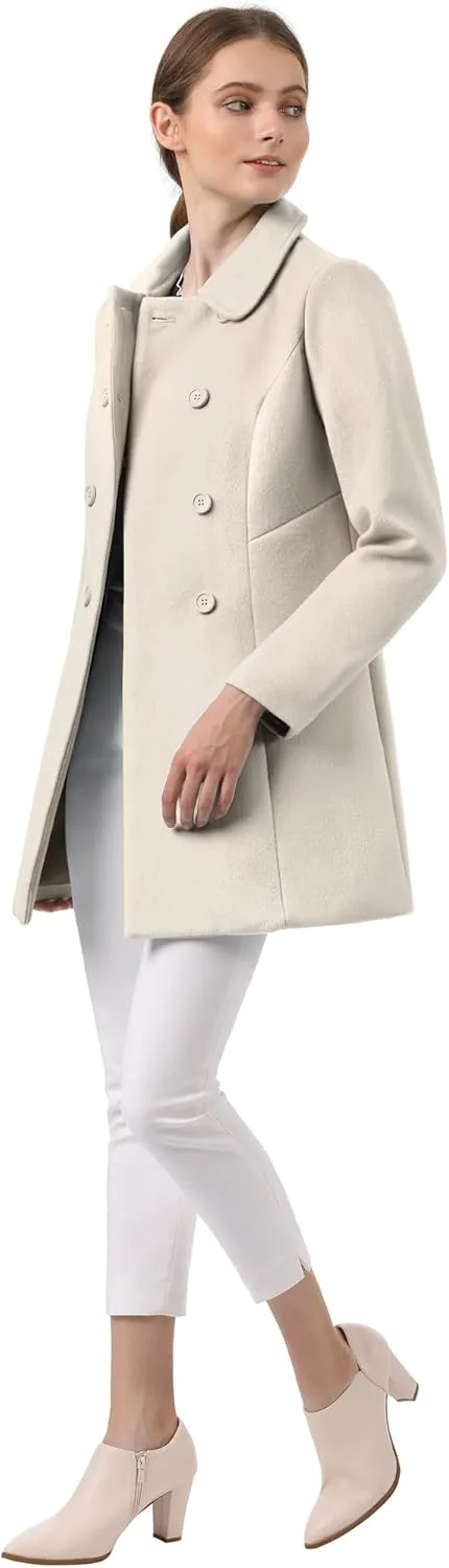 Allegra K Women's Peter Pan Collar Double Breasted Winter Long Trench Pea Coat