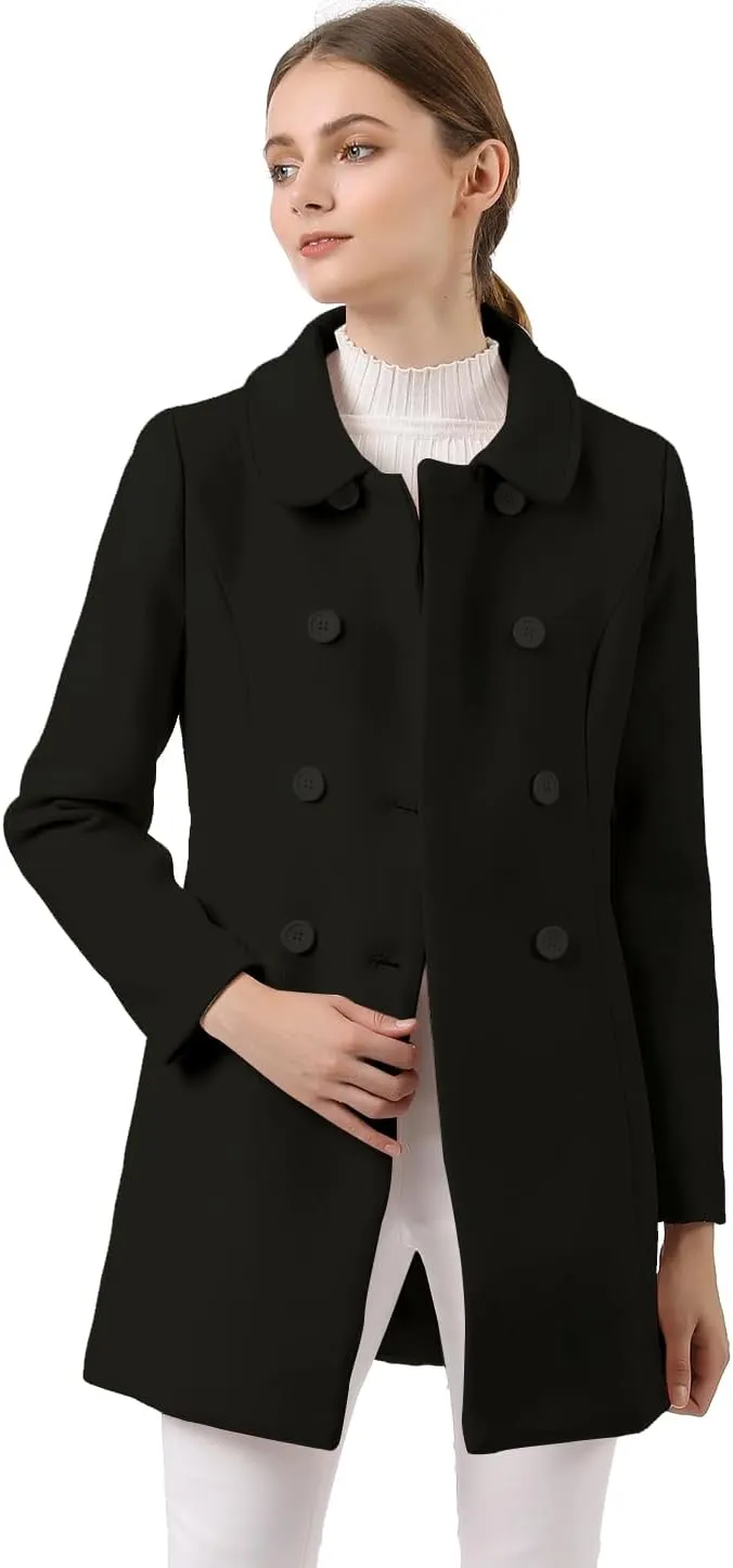 Allegra K Women's Peter Pan Collar Double Breasted Winter Long Trench Pea Coat
