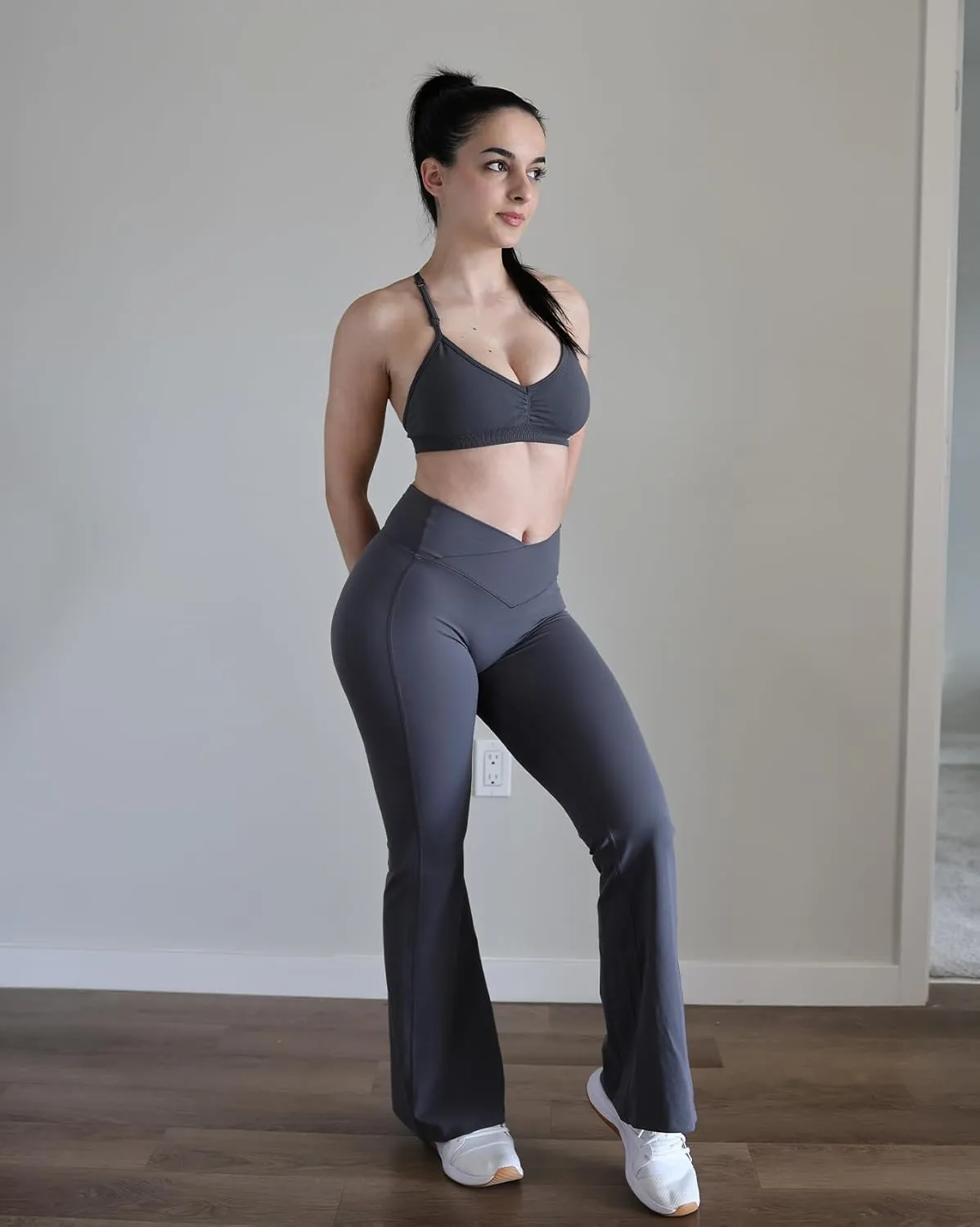 AUROLA Fire Flare Leggings for Women, Crossover High Waisted Yoga Pants Tummy Control Wide Leg Bootcut Leggings