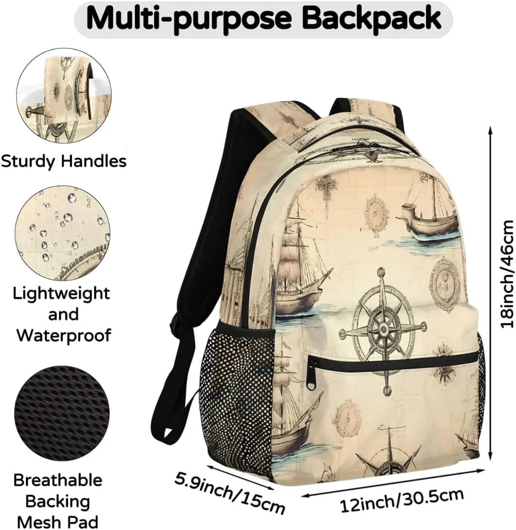 Backpack for Women Men Waterproof Backpack with Laptop Compartment, Lightweight Carry On Backpack for Travel, Work, Picnic, Anchor Compass