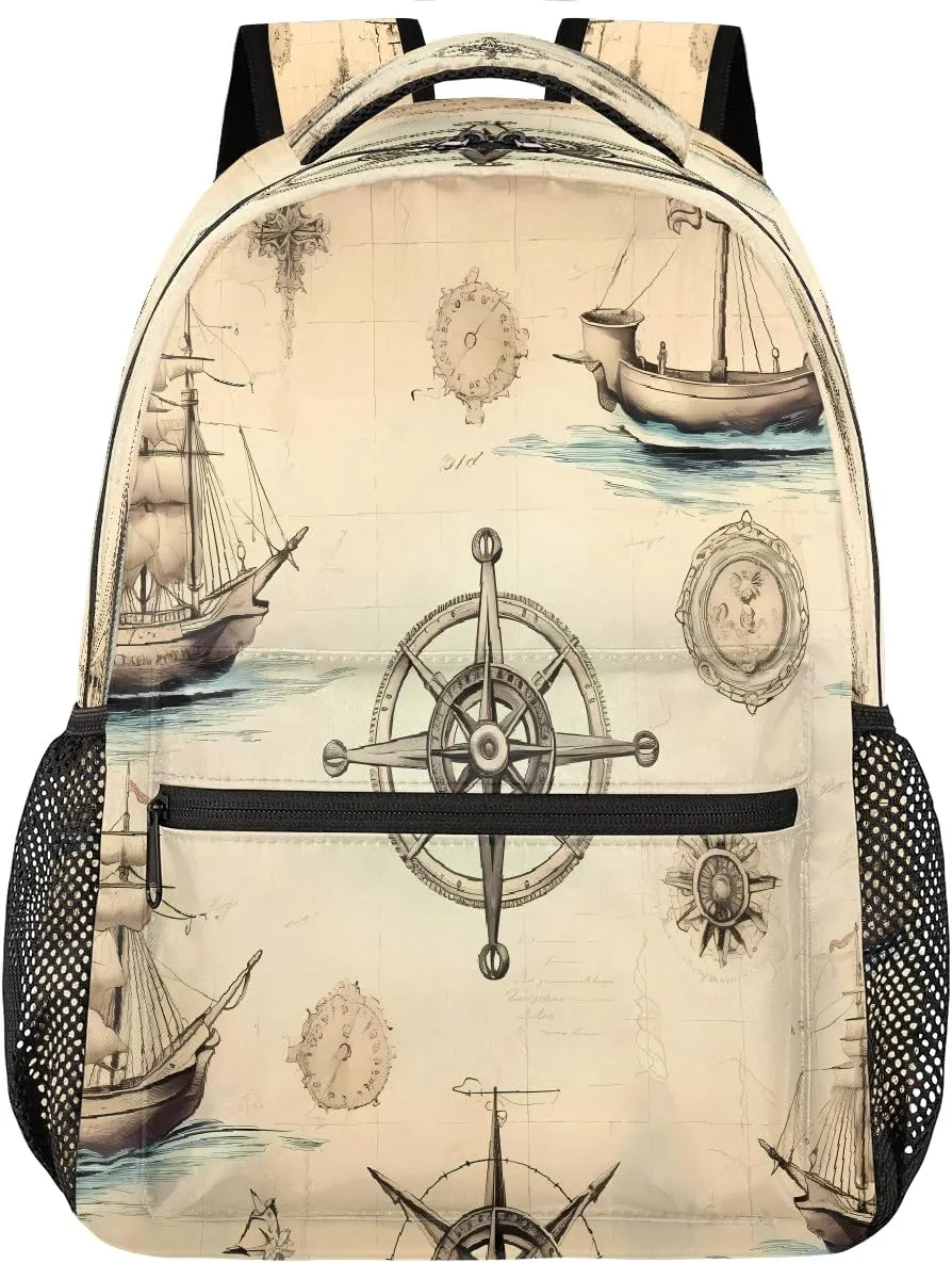 Backpack for Women Men Waterproof Backpack with Laptop Compartment, Lightweight Carry On Backpack for Travel, Work, Picnic, Anchor Compass