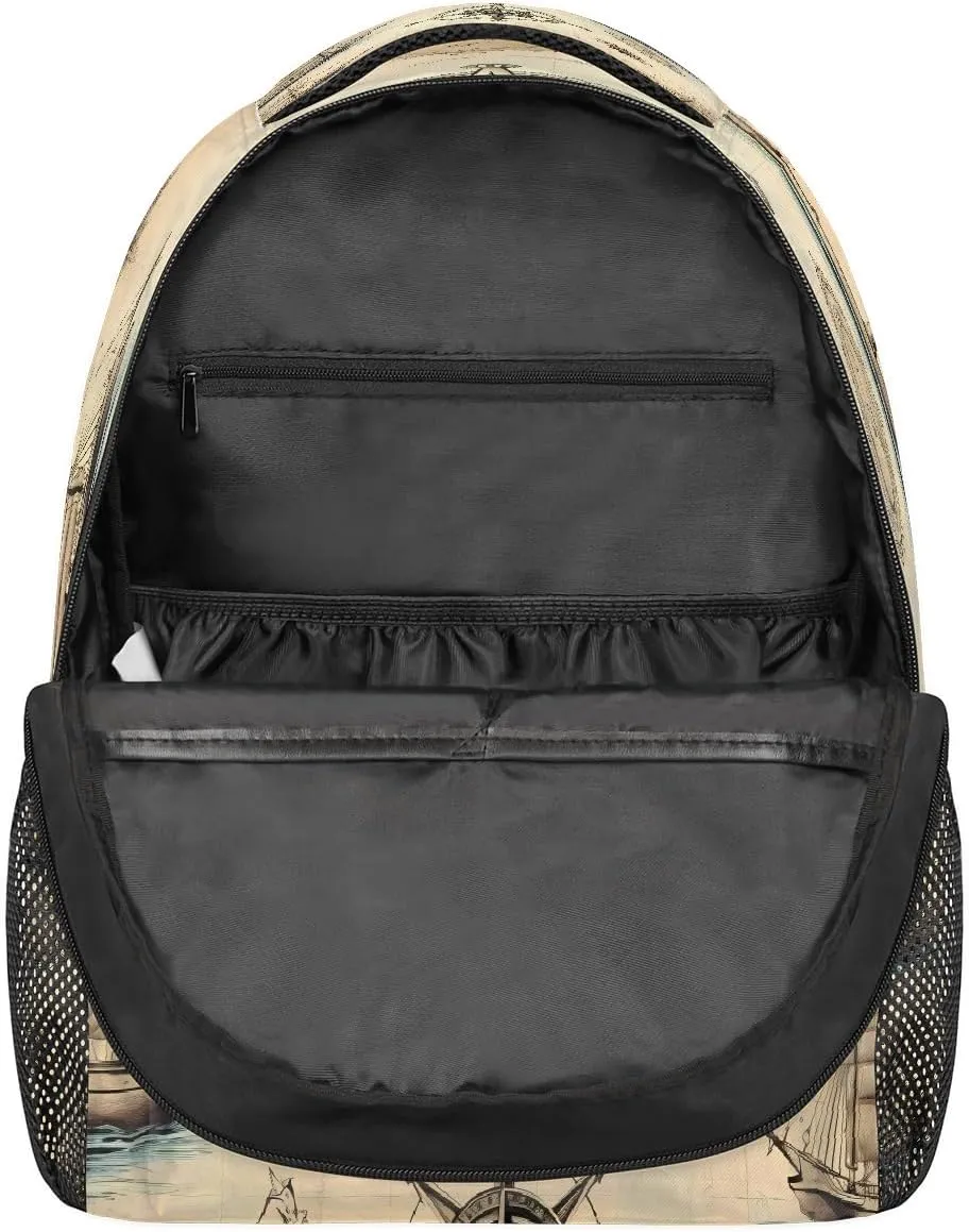 Backpack for Women Men Waterproof Backpack with Laptop Compartment, Lightweight Carry On Backpack for Travel, Work, Picnic, Anchor Compass