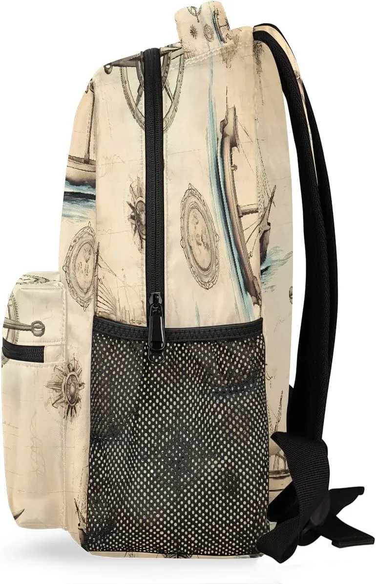 Backpack for Women Men Waterproof Backpack with Laptop Compartment, Lightweight Carry On Backpack for Travel, Work, Picnic, Anchor Compass