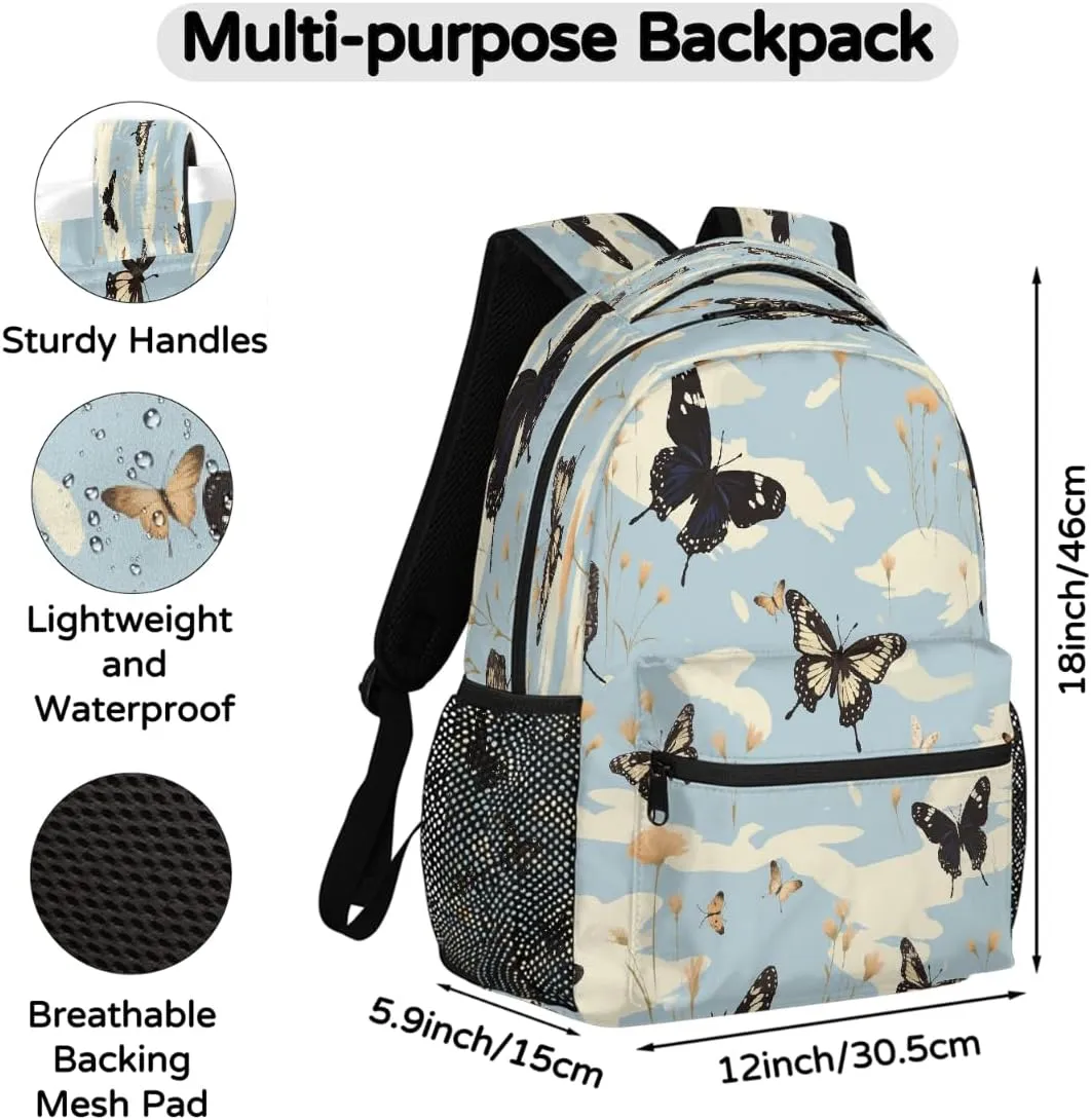 Backpack for Women Men Waterproof Backpack with Laptop Compartment, Lightweight Carry On Backpack for Travel, Work, Picnic, Butterfly Animal Pattern