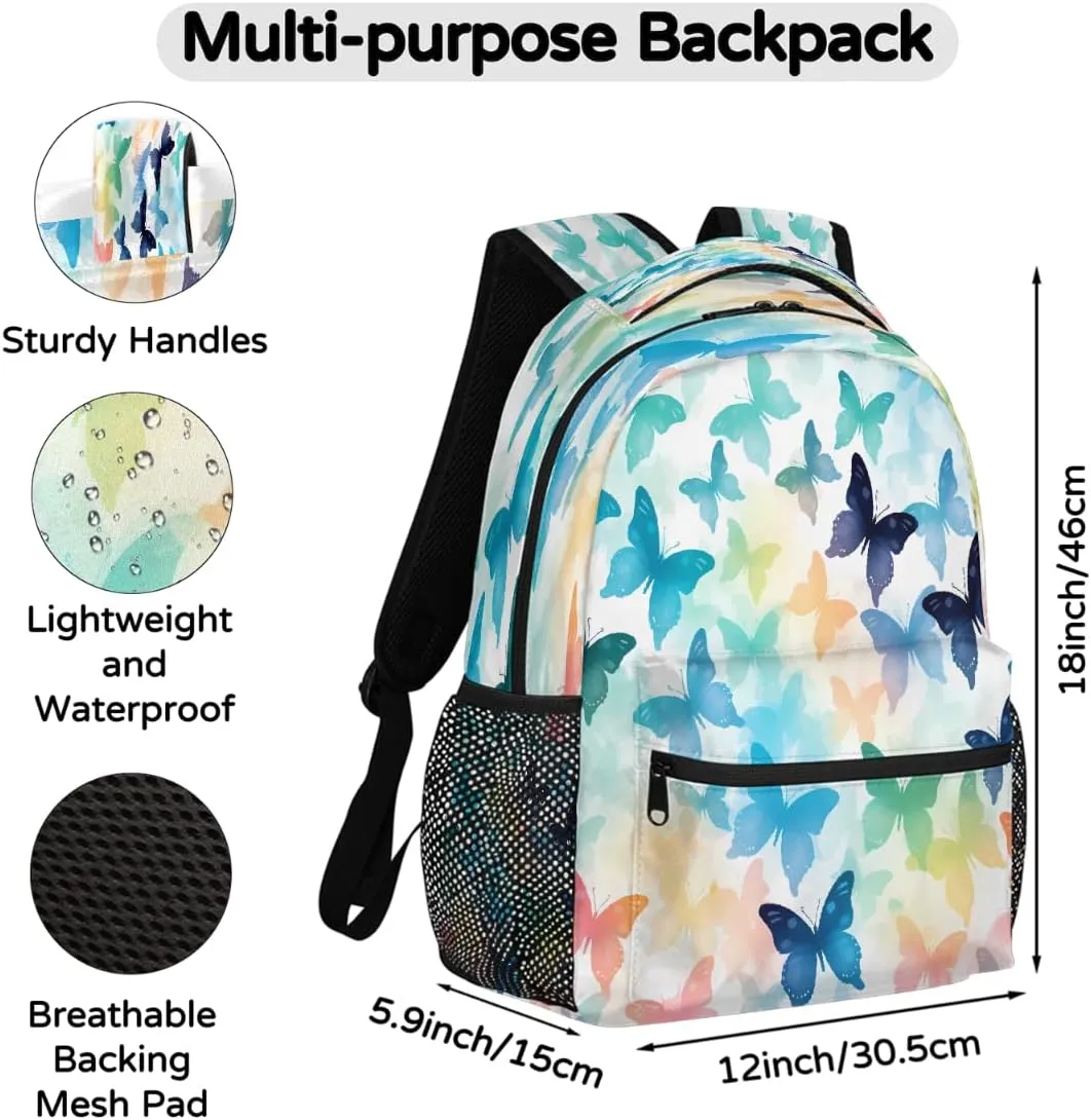Backpack for Women Men Waterproof Backpack with Laptop Compartment, Lightweight Carry On Backpack for Travel, Work, Picnic, Colorful Butterfly Pattern