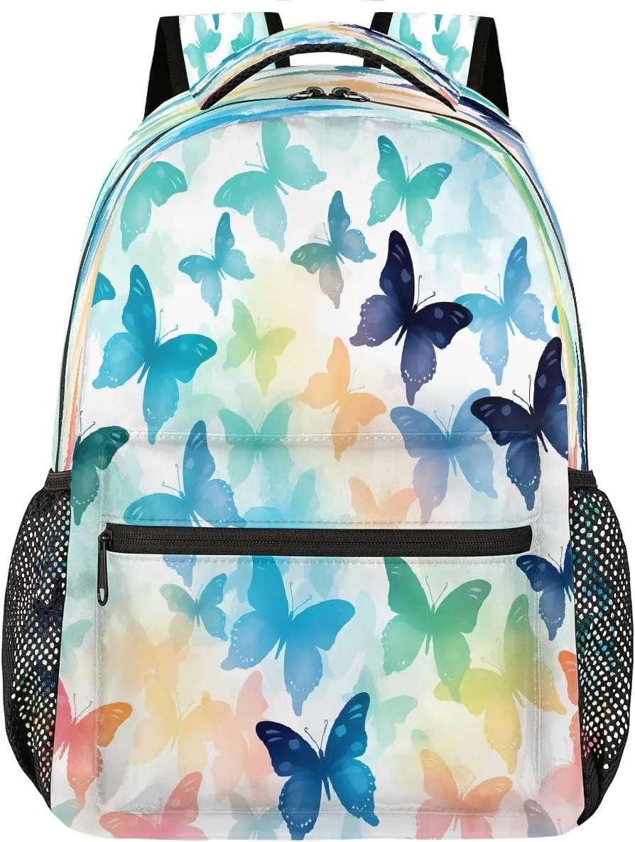 Backpack for Women Men Waterproof Backpack with Laptop Compartment, Lightweight Carry On Backpack for Travel, Work, Picnic, Colorful Butterfly Pattern