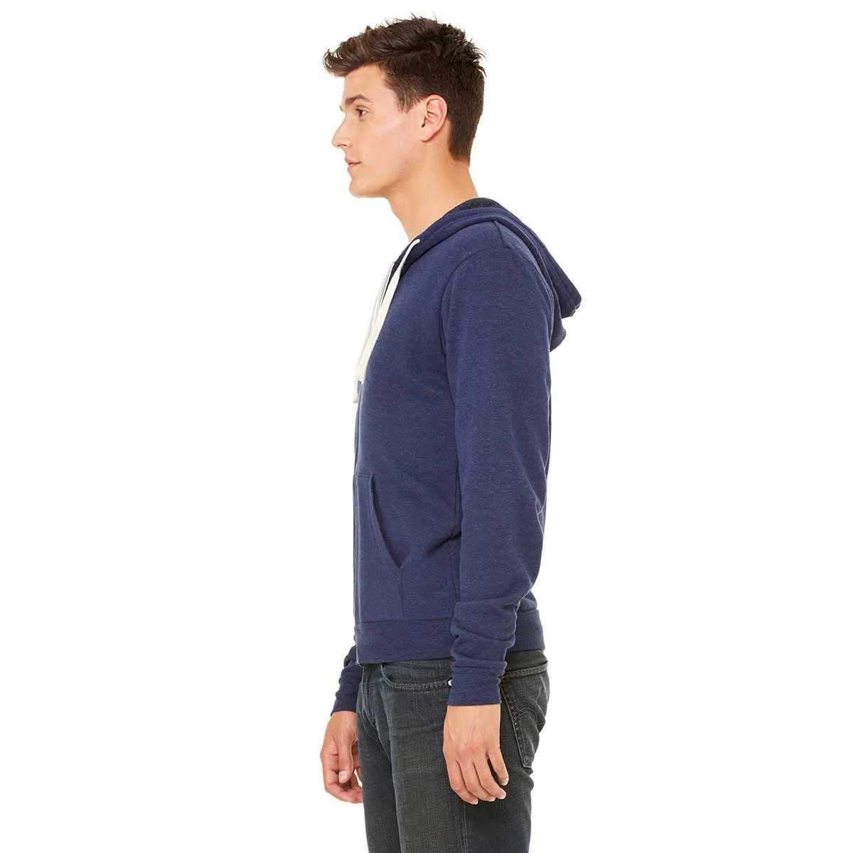 Bella   Canvas Unisex Navy Triblend Sponge Fleece Full-Zip Hoodie
