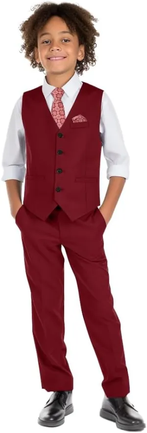Boys' 6-Piece Formal Slim Fit Suit Set, Vest, Pants, Dress Shirt, Tie, Pocket Square, and Bow Tie