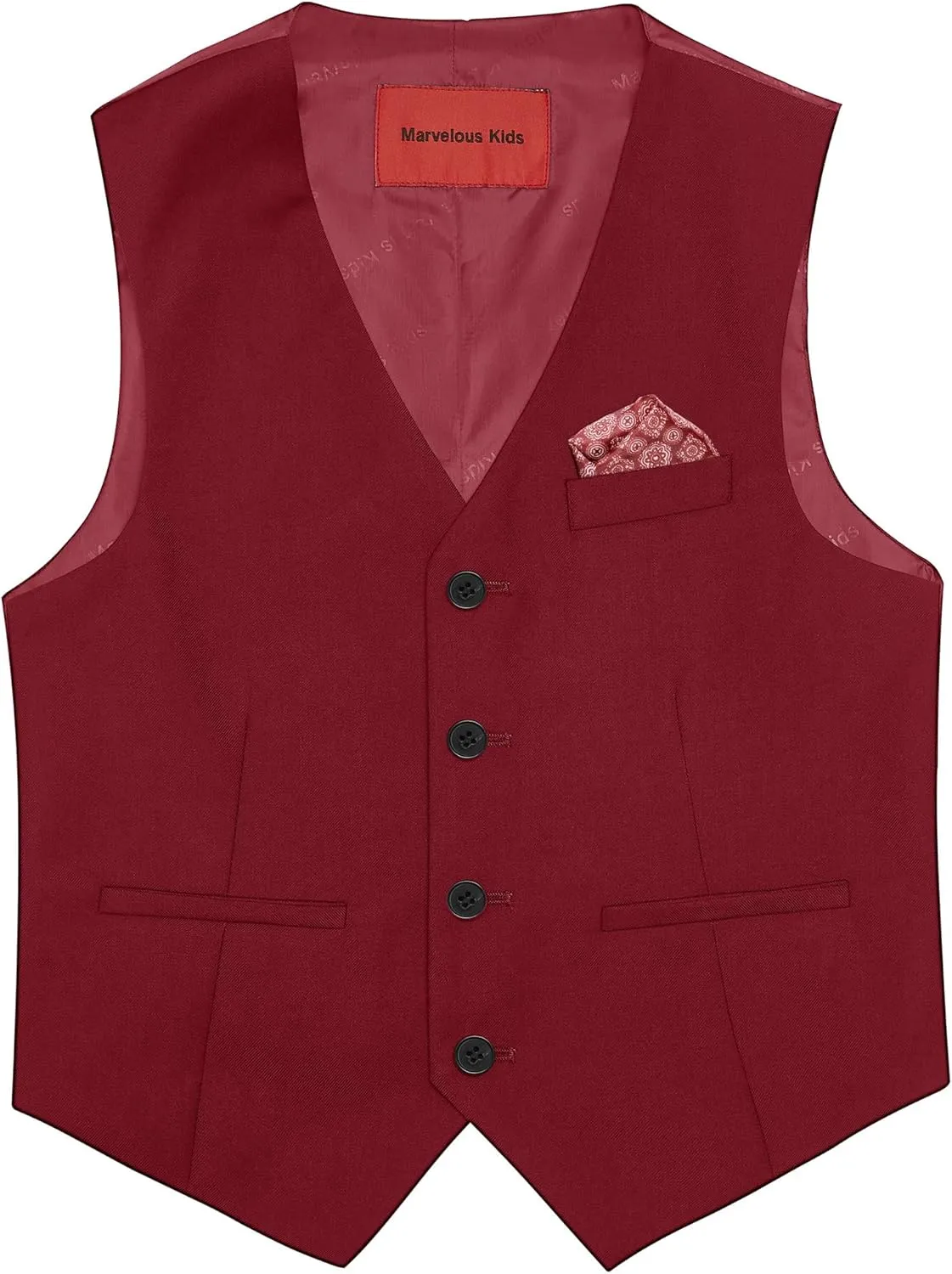 Boys' 6-Piece Formal Slim Fit Suit Set, Vest, Pants, Dress Shirt, Tie, Pocket Square, and Bow Tie