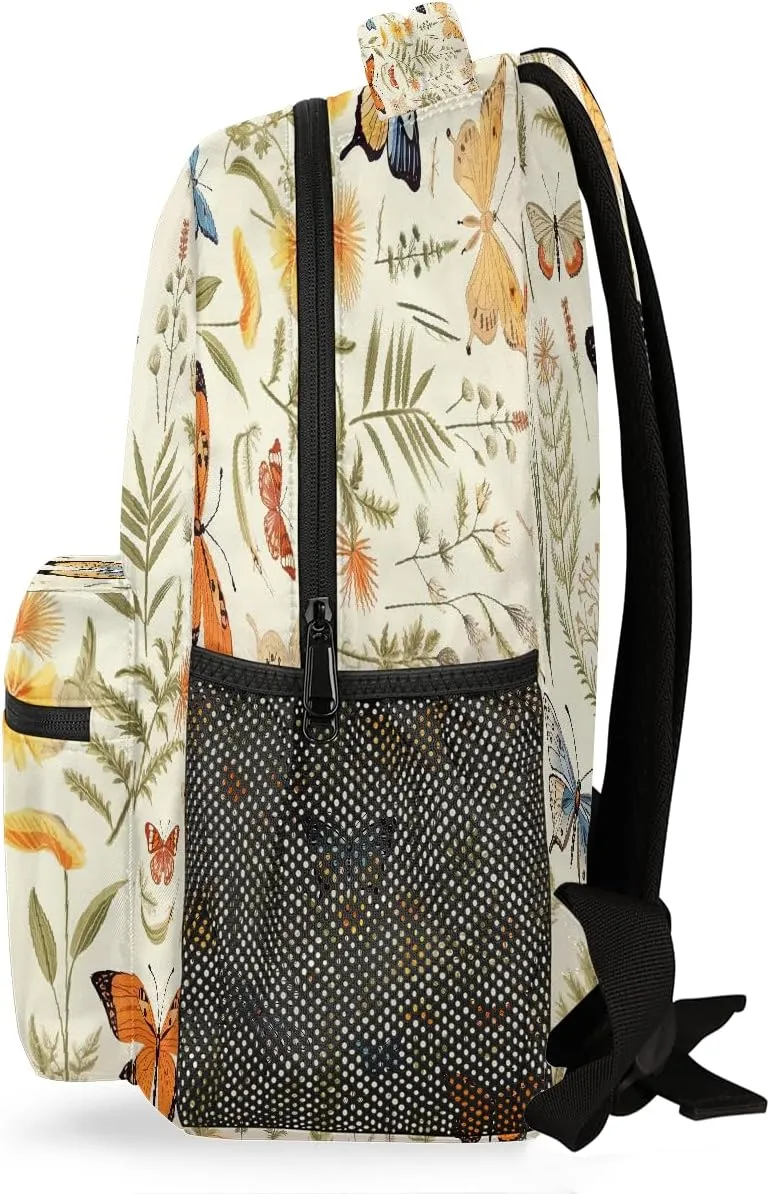 Butterfly Floral Leaves Pattern Travel Backpack, Large 16 Inch Laptop Bookbag Lightweight Carry-On Bag for Business Travel & Hiking