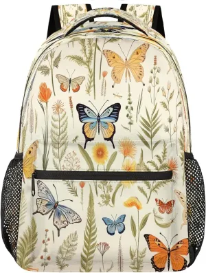 Butterfly Floral Leaves Pattern Travel Backpack, Large 16 Inch Laptop Bookbag Lightweight Carry-On Bag for Business Travel & Hiking