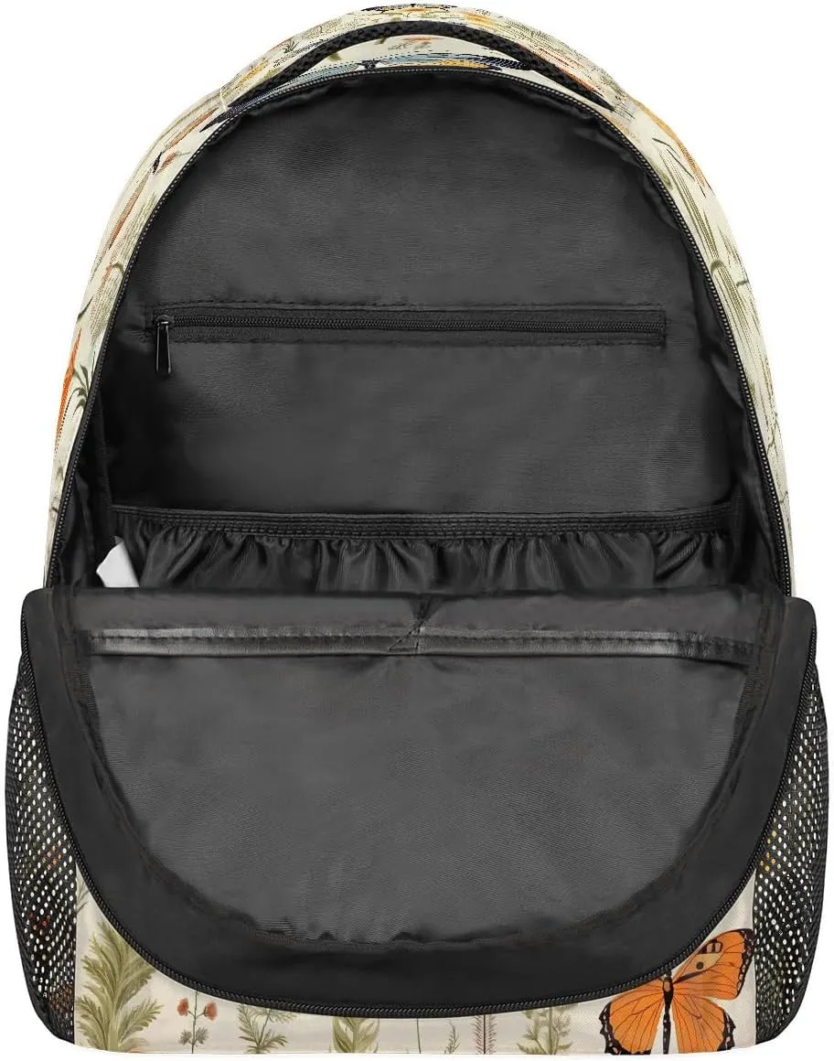 Butterfly Floral Leaves Pattern Travel Backpack, Large 16 Inch Laptop Bookbag Lightweight Carry-On Bag for Business Travel & Hiking