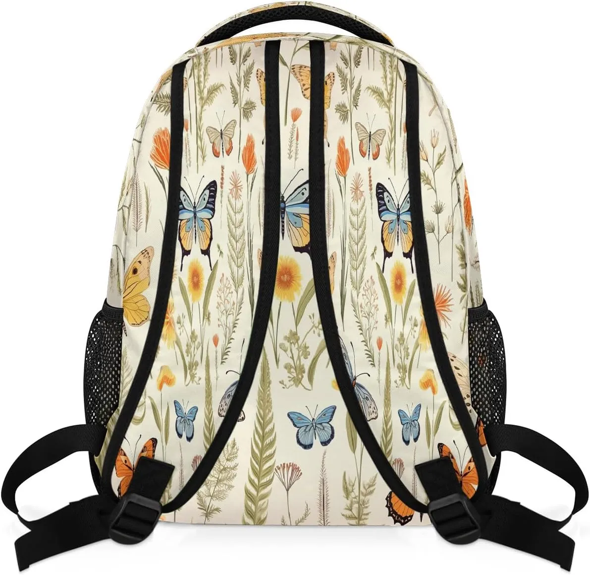 Butterfly Floral Leaves Pattern Travel Backpack, Large 16 Inch Laptop Bookbag Lightweight Carry-On Bag for Business Travel & Hiking
