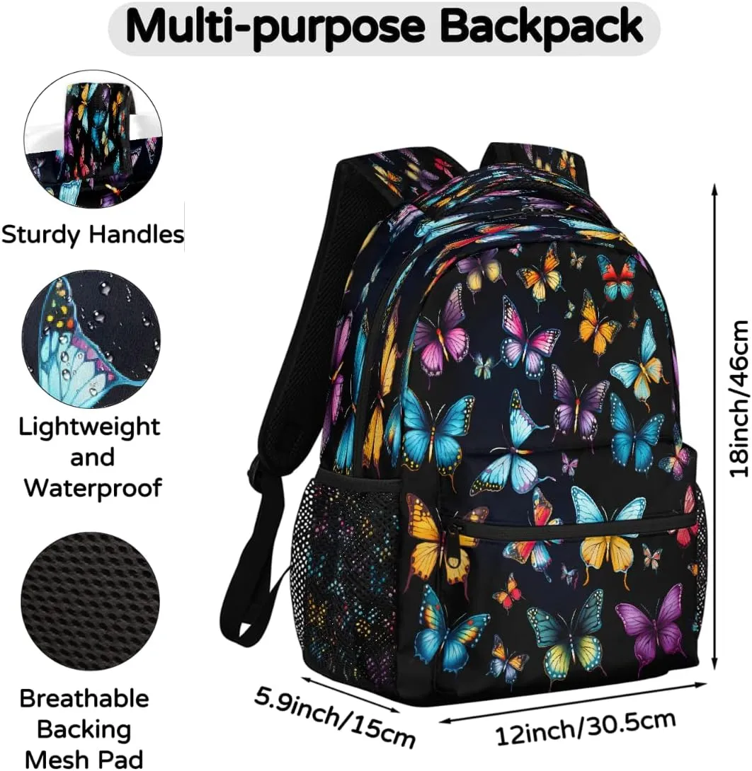 Butterfly Travel Backpack, Large 16 Inch Laptop Bookbag Lightweight Carry-On Bag for Business Travel & Hiking