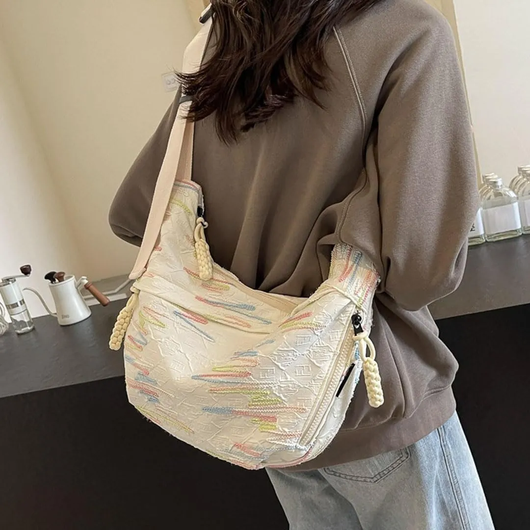 Crescent Crossbody Bags for Women Nylon Dumpling Bag Hobo Bag Slouchy Shoulder Bag Moon Bag Nylon Crescent Bag