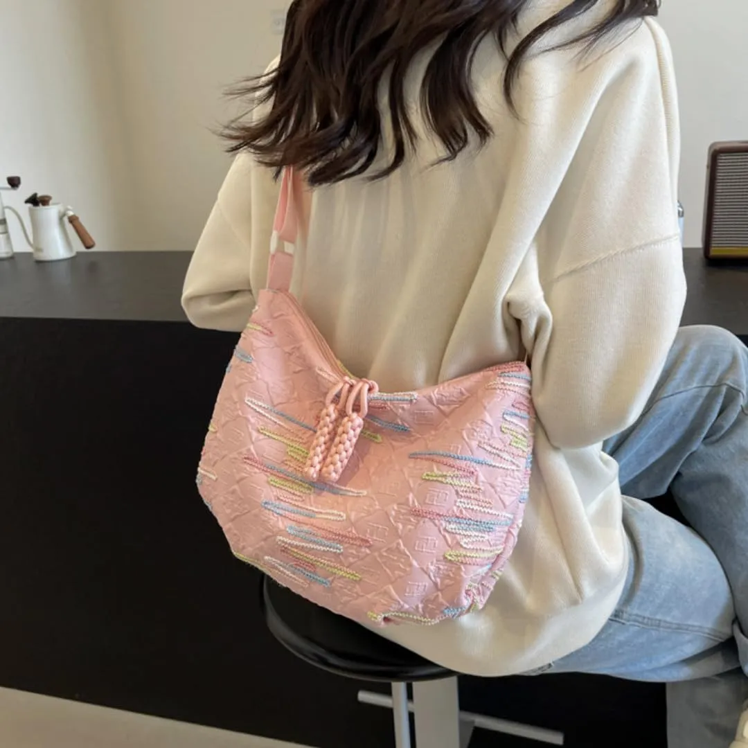 Crescent Crossbody Bags for Women Nylon Dumpling Bag Hobo Bag Slouchy Shoulder Bag Moon Bag Nylon Crescent Bag