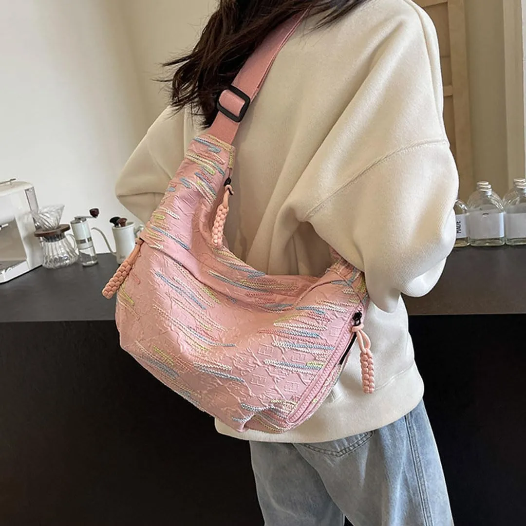 Crescent Crossbody Bags for Women Nylon Dumpling Bag Hobo Bag Slouchy Shoulder Bag Moon Bag Nylon Crescent Bag