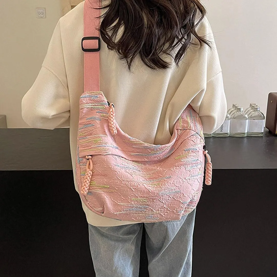 Crescent Crossbody Bags for Women Nylon Dumpling Bag Hobo Bag Slouchy Shoulder Bag Moon Bag Nylon Crescent Bag