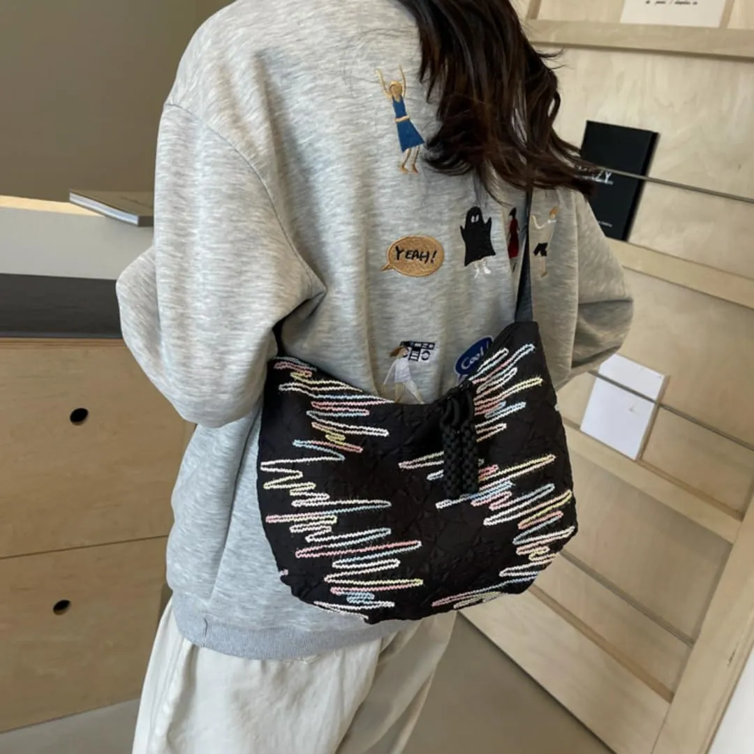 Crescent Crossbody Bags for Women Nylon Dumpling Bag Hobo Bag Slouchy Shoulder Bag Moon Bag Nylon Crescent Bag