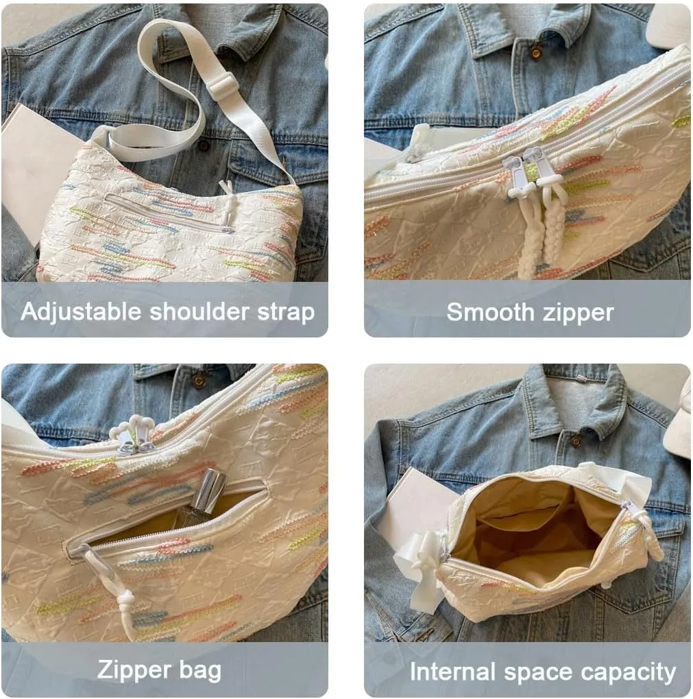 Crescent Crossbody Bags for Women Nylon Dumpling Bag Hobo Bag Slouchy Shoulder Bag Moon Bag Nylon Crescent Bag
