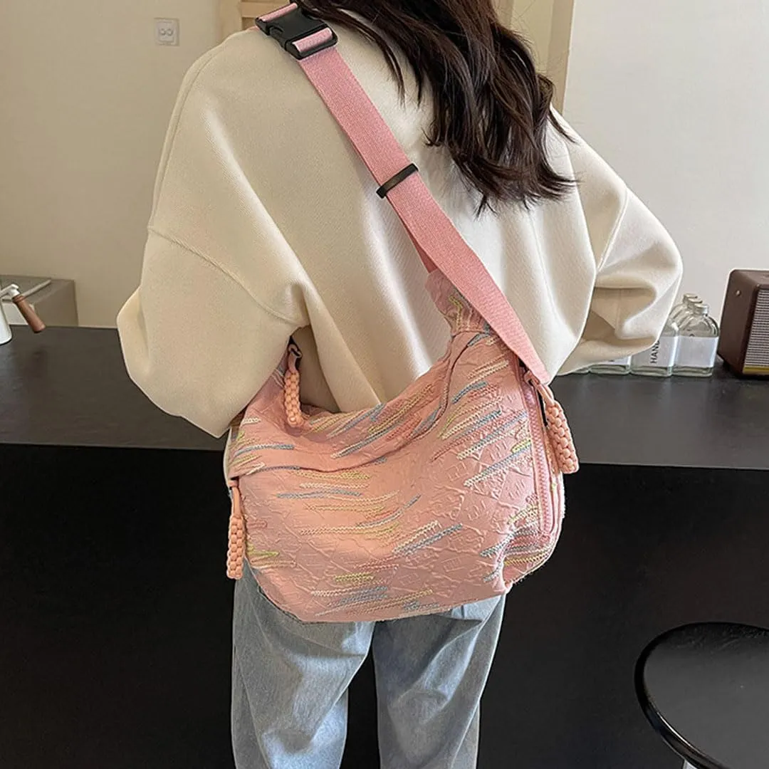 Crescent Crossbody Bags for Women Nylon Dumpling Bag Hobo Bag Slouchy Shoulder Bag Moon Bag Nylon Crescent Bag