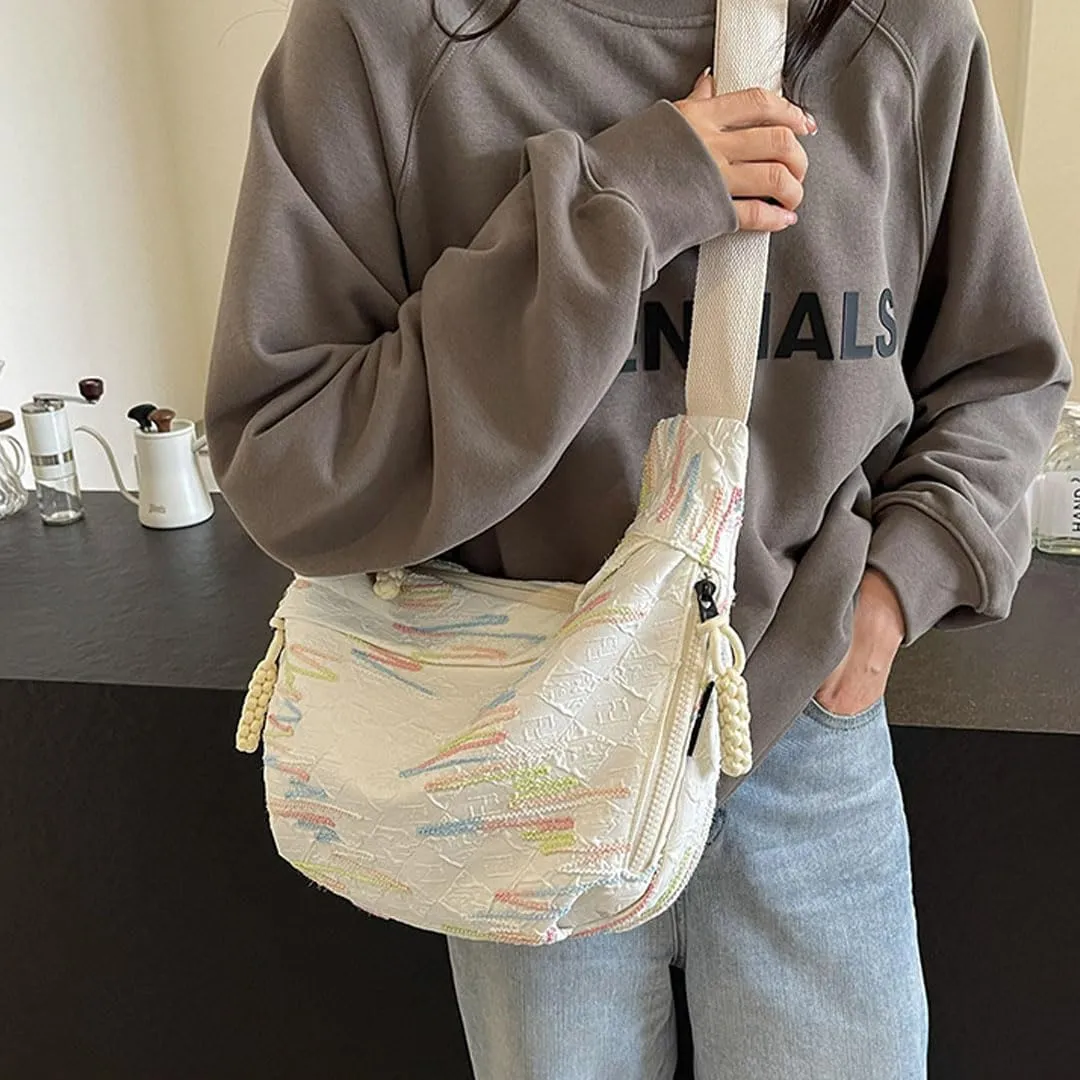 Crescent Crossbody Bags for Women Nylon Dumpling Bag Hobo Bag Slouchy Shoulder Bag Moon Bag Nylon Crescent Bag