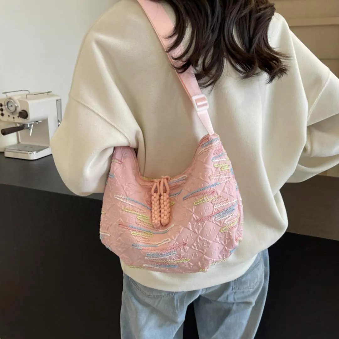 Crescent Crossbody Bags for Women Nylon Dumpling Bag Hobo Bag Slouchy Shoulder Bag Moon Bag Nylon Crescent Bag