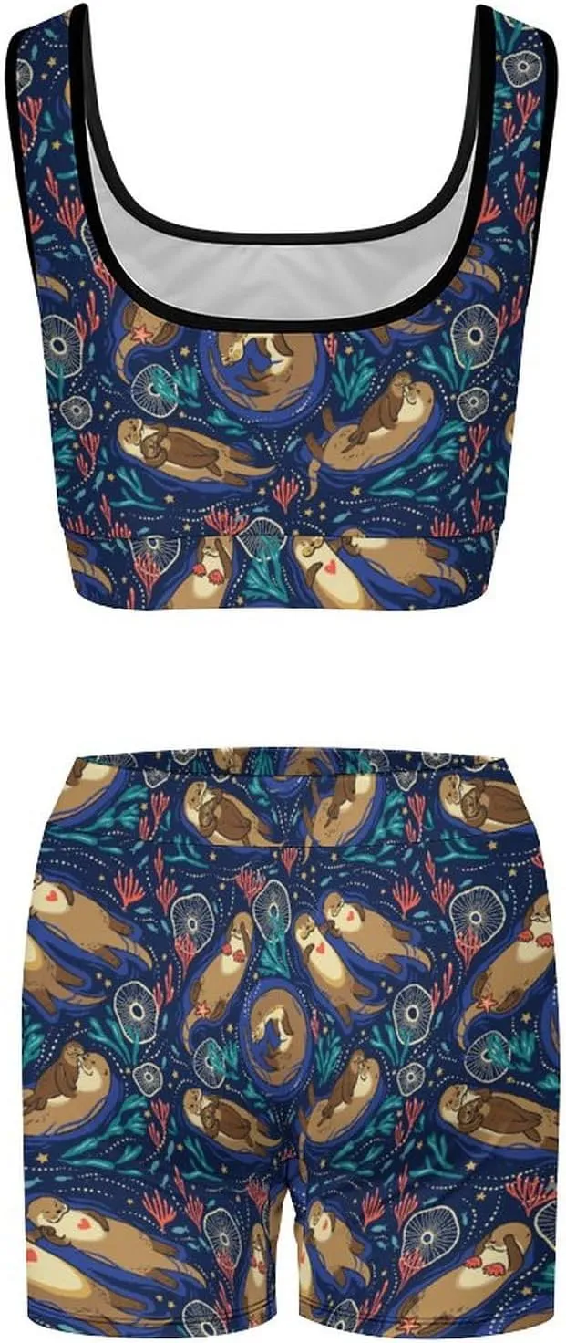 Cute Otters in The Sea Wearable Crop Top Casual for Women Spring Summer Party Clothes
