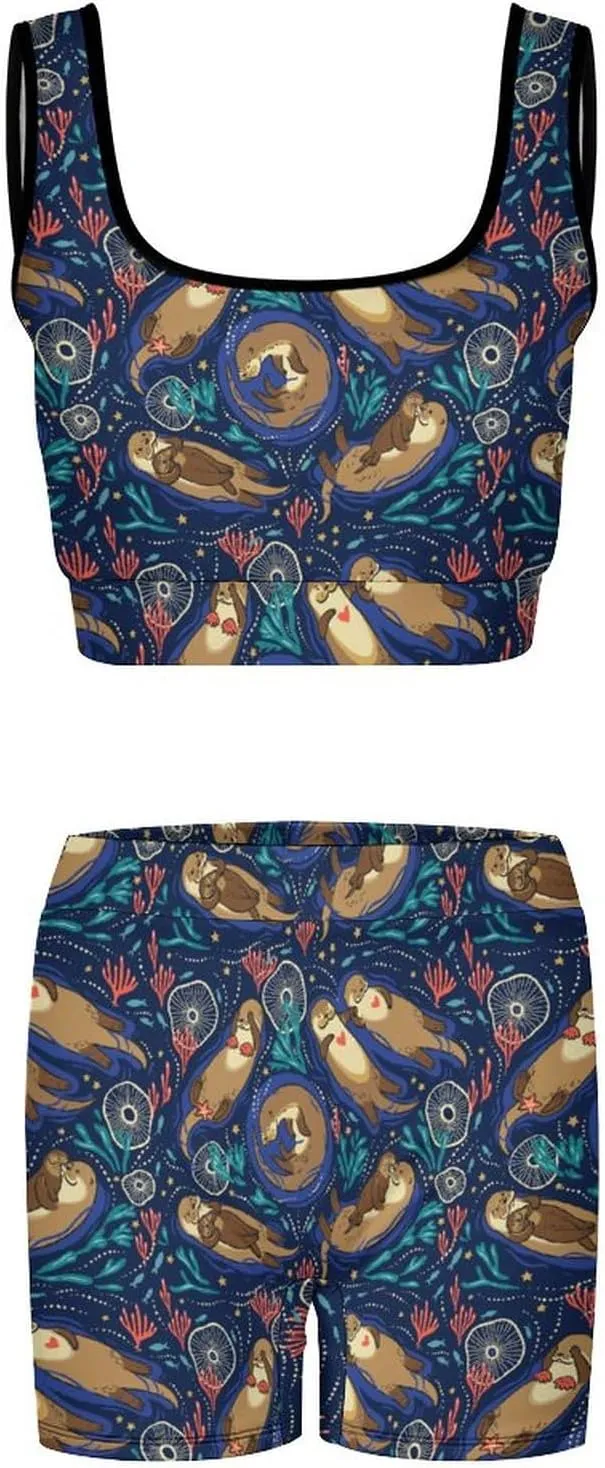 Cute Otters in The Sea Wearable Crop Top Casual for Women Spring Summer Party Clothes