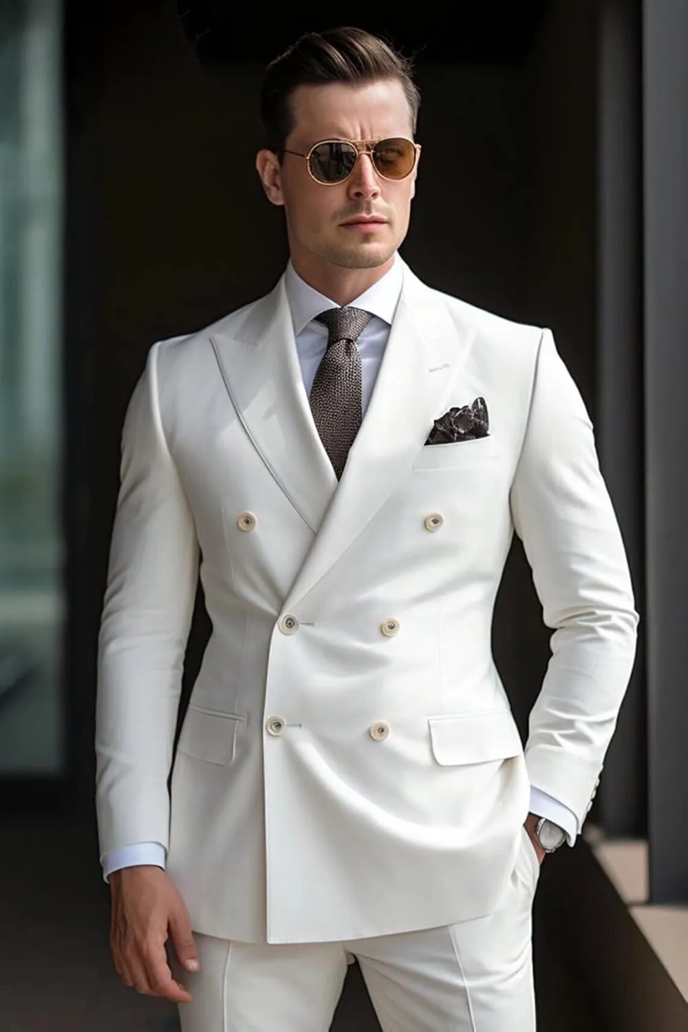Double Breasted Suits for Men 2 Piece Slim Fit Suit Wedding Suit Prom Double Breasted Blazer Pants Suit