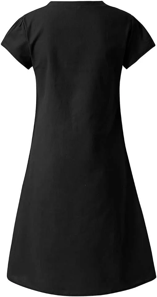Dresses for Women 2024 Casual Summer Plus Size Short Sleeve V Neck Cotton Linen Dress Boho Beach Loose Midi Dress