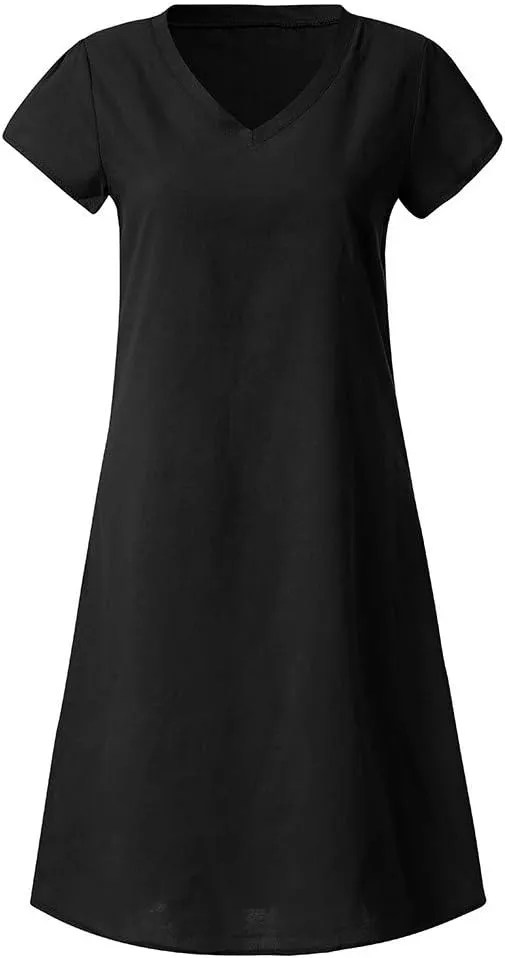Dresses for Women 2024 Casual Summer Plus Size Short Sleeve V Neck Cotton Linen Dress Boho Beach Loose Midi Dress